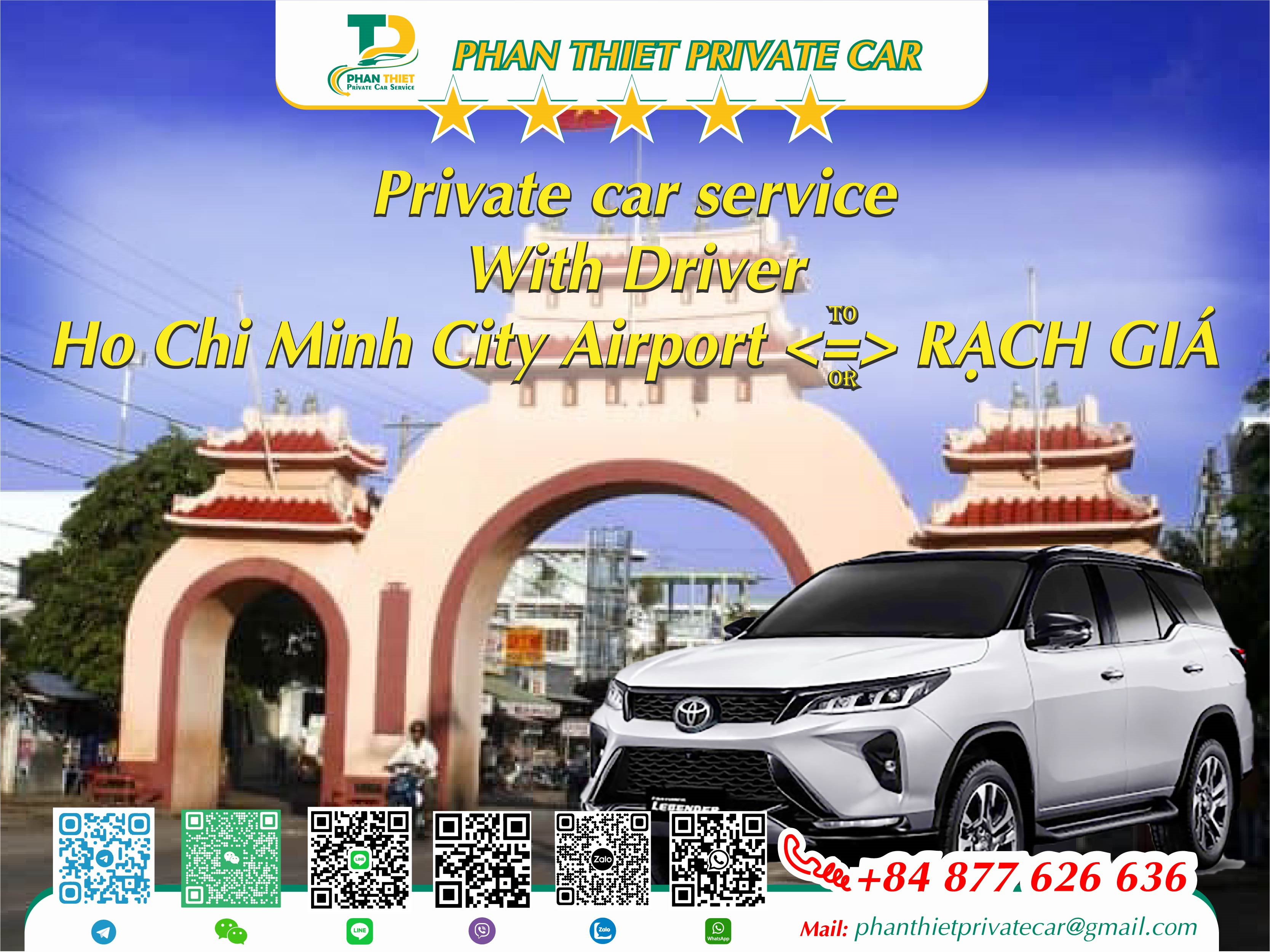 Private Car From Ho Chi Minh City <=> Rach Gia (private car with driver)